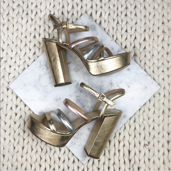 Michael Kors Shoes - Michael Kors Metallic Strappy Platform Heels
